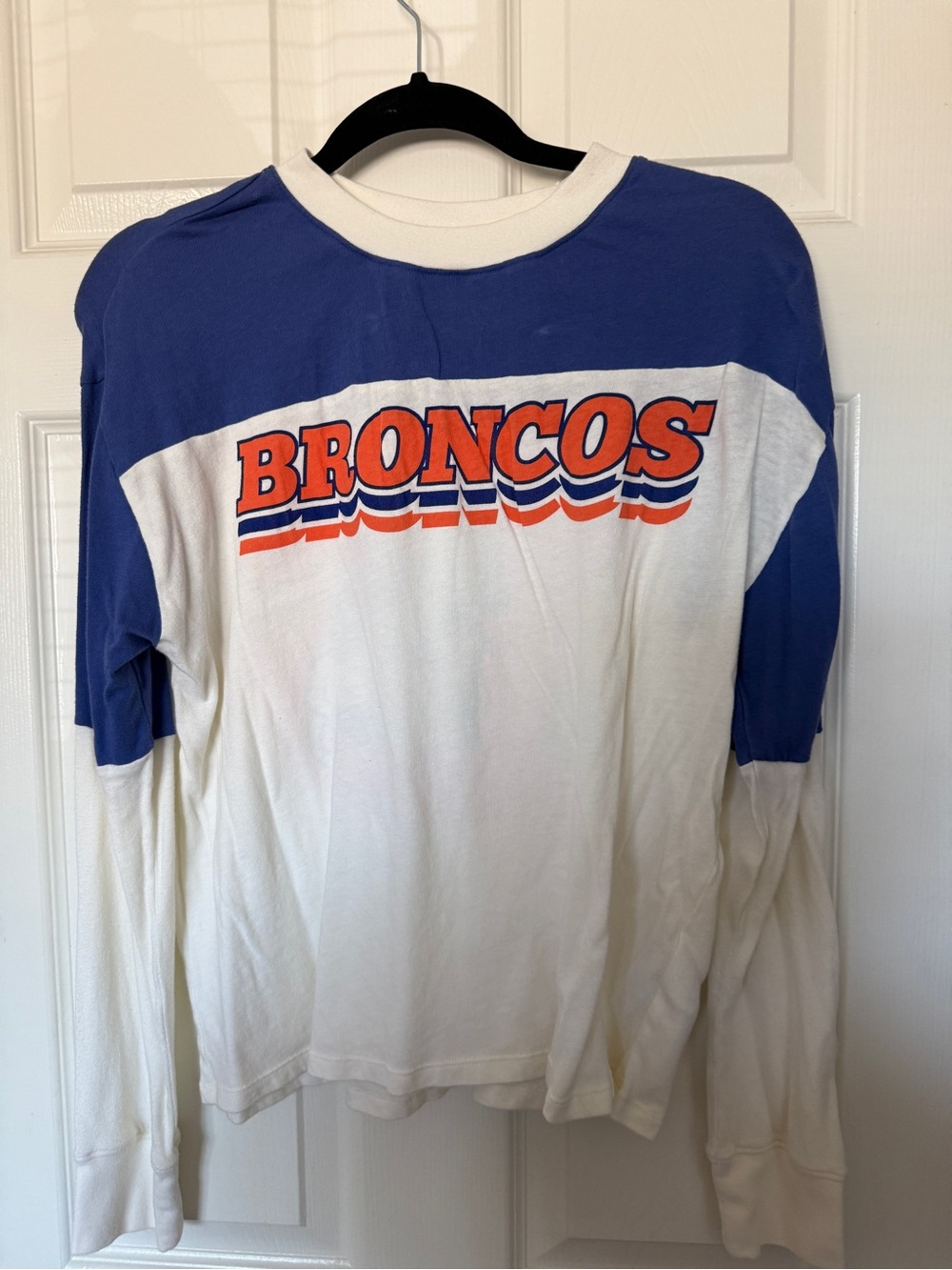 Junk Food Clothing Broncos White and Royal Blue Long Sleeve Tee